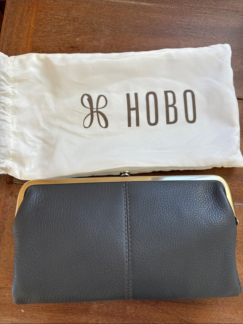 HOBO Charcoal Leather Kiss-Lock Clutch